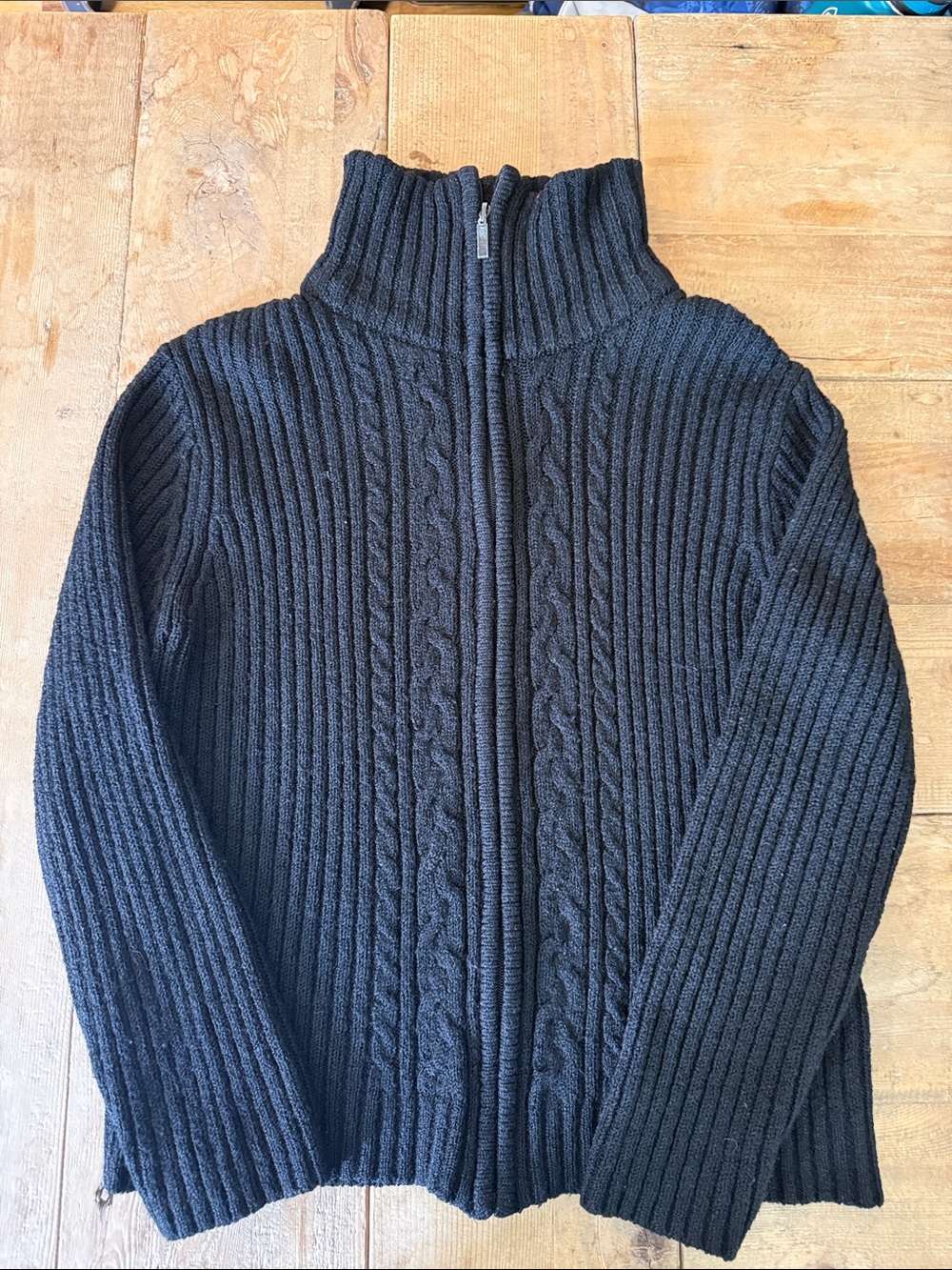 Carolyn Taylor Black Cable-Knit Turtleneck Zip Sweater